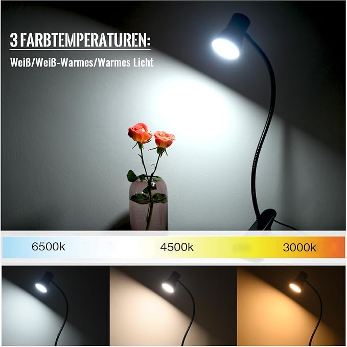 Clip Desk Lamp, USB Reading Light, Flexible Neck Led Clamp Light - Image 2