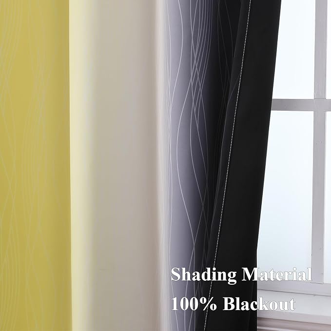 Black and Yellow Ombre Blackout Curtains 72 Inches Long | Room Darkening - Image 5