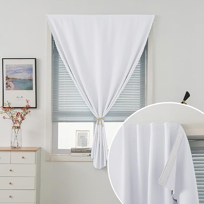 Thermal Blackout Curtains with Self Adhesive Tape No Rod No Drill Easy Install - Image 2