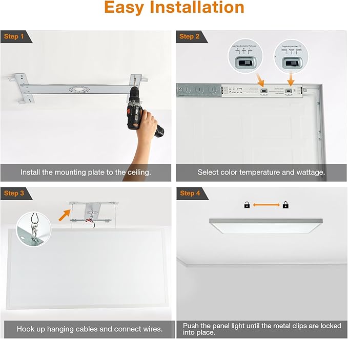Mcacggo 4-Pack 2x4 FT LED Flat Panel Light Surface Mount 5000K-4000K-3000K Switchable & 0-10V Dimmable, 30W-40W-50W Selectable, Flush Mount Ceiling Lights 24x48 inch, ETL Listed, 100-277V, White