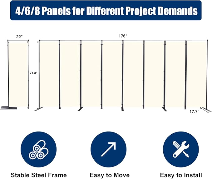 Room Divider 8 Panel-176''Wide, 6FT Room Dividers and Folding Privacy Screen | - Image 6