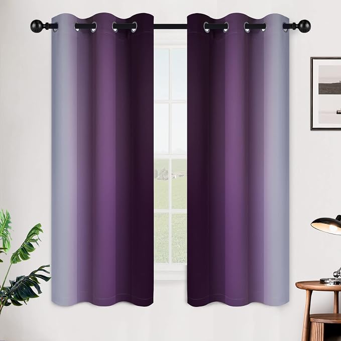 SimpleHome Ombre Purple to Grey White Curtains - Image 2