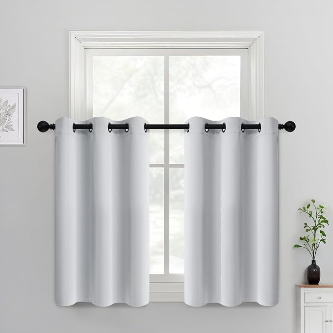Yakamok Blackout Curtains 38x36 inch Greyish White Thermal Drapes-Kitchen | 2 by Yakamok