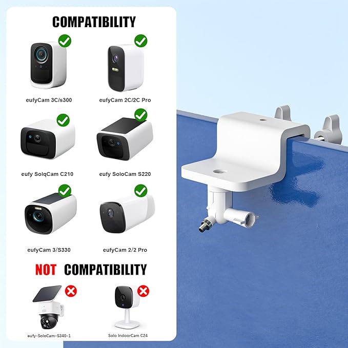 Didalo 2 Pack Gutter Mount Compatible with eufyCam 2C/2C Pro, 2/2 Pro, 3C/S300, 3/S330,SoloCam S220/C210, 360°Rotation Security Bracket with 1/4 Screw Thread(Camera Not Included)