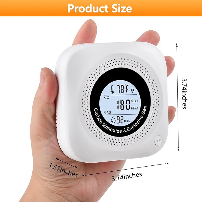 Carbon Monoxide Detectors, 3Pack 4-in-1 Natural Gas Leak Detector, Portable Carbon Monoxide Detector, Plug in Wall with AC Socket and Temperature & Humidity Monitoring for RV, Home, Hotel (White)