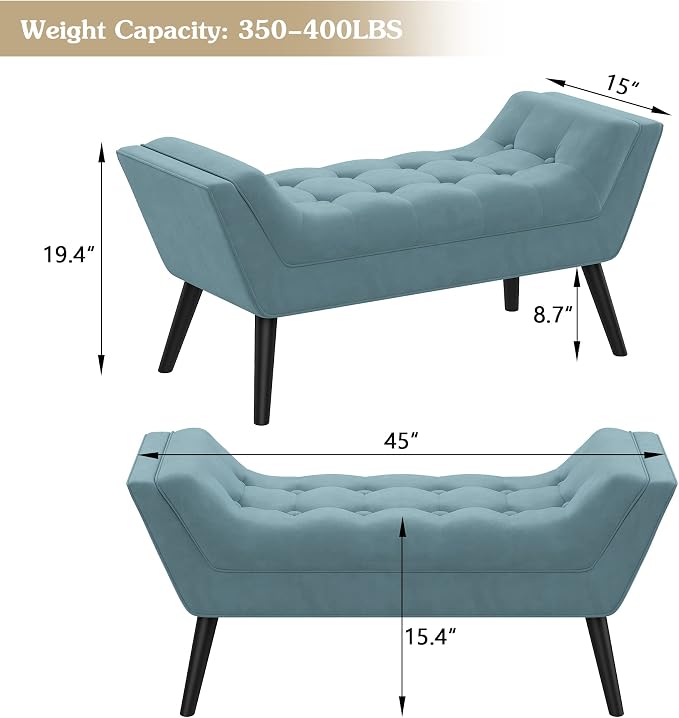 Velvet Bed Bench, Upholstered Entryway Ottoman Bench Seat - Image 2