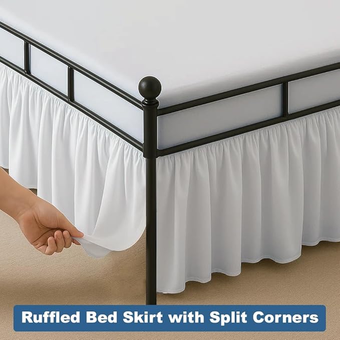 Ruffled Bed Skirt Split Corners with Platform, Tailored Fit Hotel Quality Wrinkle Free Ultra-Soft Microfiber Dust Ruffle, Up to 14 Inch Drop, Twin XL, White