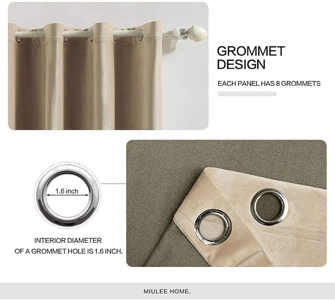 MIULEE Velvet Curtains Camel Beige 52 x 84 Inch Length Set of 2 | Grommet Drapes - Image 2