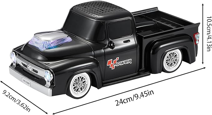WSTER WS-538 Retro Pickup Truck Bluetooth Replica Speaker – Portable Wireless Car Model Speaker with FM, TWS, LED Party Lights, USB/TF Playback, Built-in Microphone, Type-C, Surprise Gift(Black)