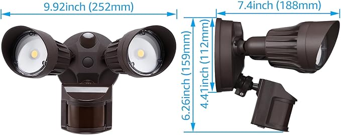 LEONLITE COB LED Security Light, Motion Sensor Outdoor Lights, Dusk to Dawn, 100-277V, ETL Listed, Adjustable Heads, Motion Detector Flood Light for Outside, IP65 Waterproof, 3000K Warm White, Bronze