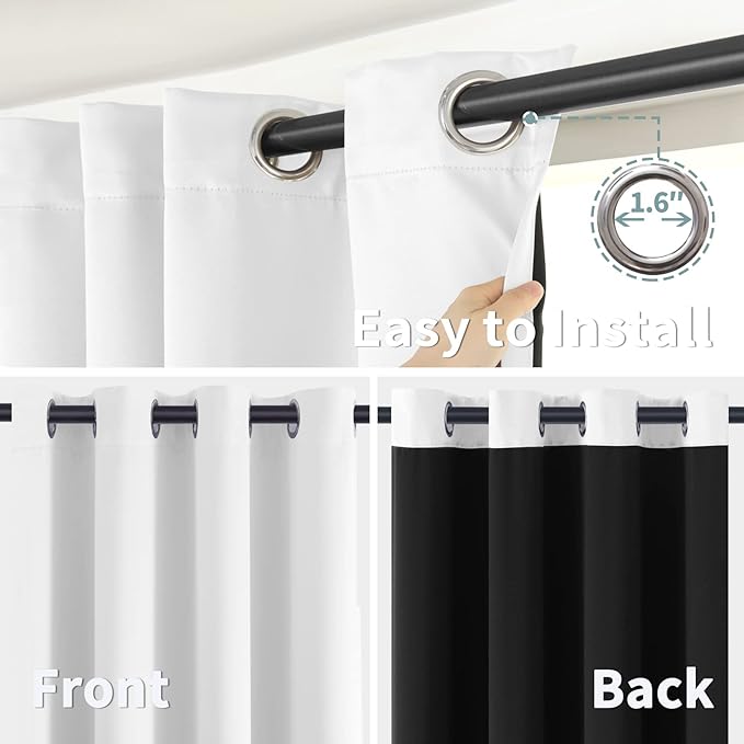 BGment Short 100% Blackout Curtains for Bedroom, Thermal Insulated Energy Efficiency Noise Reducing Grommet Curtains 54 Inch Length with Liner for Small Window 2 Panels Each 42 Inch Wide, Pure White
