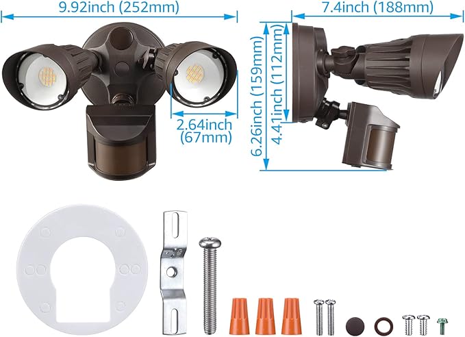 LEONLITE 3CCT LED Security Light, Motion Sensor Outdoor Lights, Dusk to Dawn, ETL Listed, Adjustable Heads, 3000K4000K5000K Selectable, Motion Detector Flood Light for Outside, IP65 Waterproof, Bronze