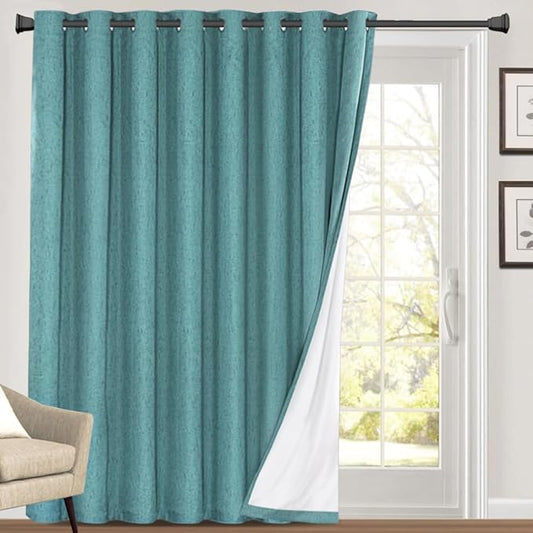 PrinceDeco 100% Blackout Curtains Linen Curtain for Sliding Glass Door Extra Wide Patio Door Curtains for Sliding Glass Door Room Divider for Bedroom/Living Room,W100 X L108, Teal Blue