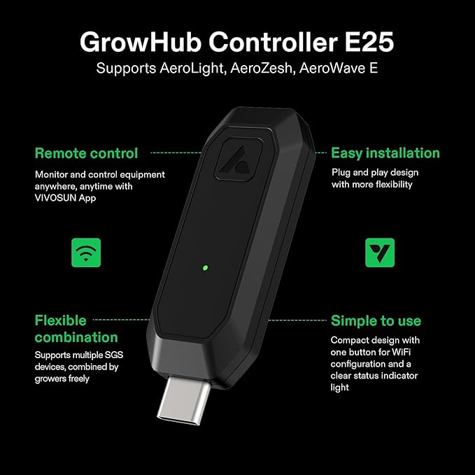 VIVOSUN GrowHub Controller E25 for Grow Tent Cooling Ventilation Lighting, Supports Smart Grow System Devices, Easy to Install & Use, WiFi App Controllable, Expansion Port for E42/E42A