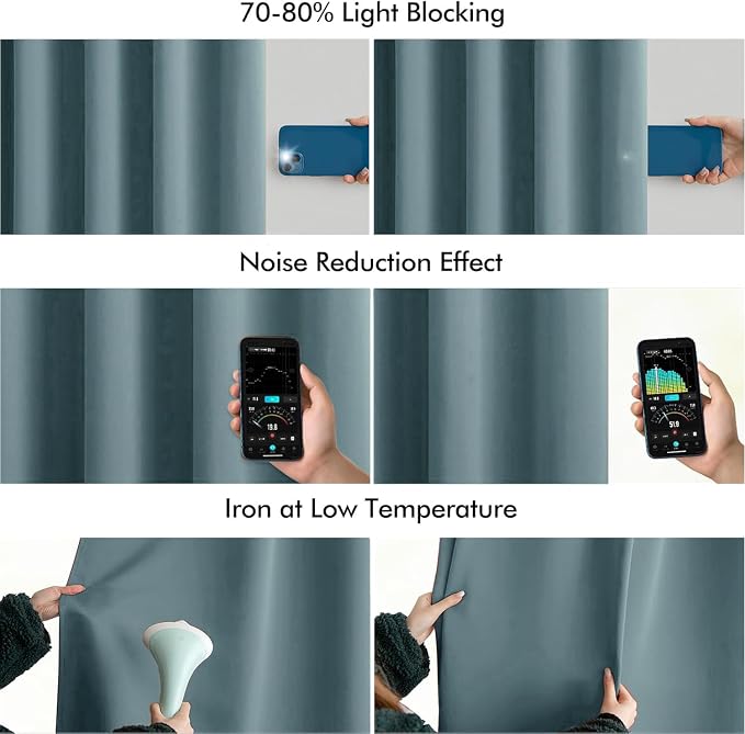 MIULEE Greyish Blue Back Tab Blackout Curtains 52x108 Inch Long 2 Panel Set | - Image 5