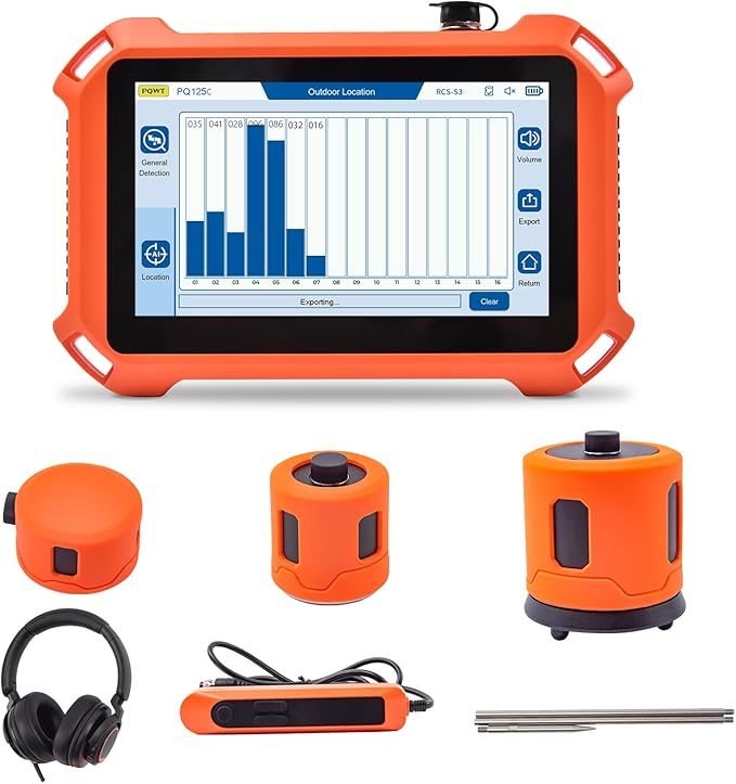 PQWT 125C Water Leak Detector, Indoor & Outdoor Underground Water Pipe Leak Detection Measurement Depth 9.84ft/3m
