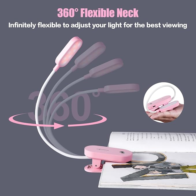 VAVOFO Rechargeable Book Light, 14 LEDs Eye Care Clip On Amber Reading Light - Image 7