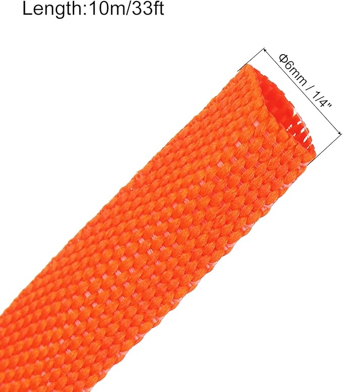 MECCANIXITY Braided Cable Sleeves Heat Shrinkable Fabric Sleeving, 1/4" 33ft Orange 2:1 Ratio Heat Shrinkable Cord Protector for Harness Cable, Network Cable Protection, Cable Management
