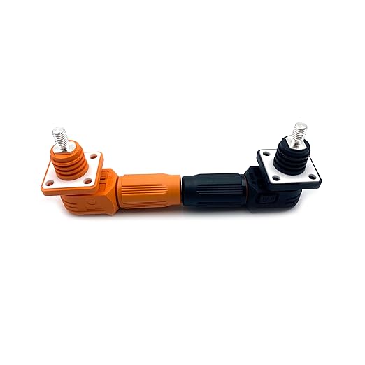 450A Battery Energy Storage Connector, 185mm² High Current Connectors IP67 Waterproof Stud Wiring Power Adapter Quick Plug Terminal Right Angle Plug and Socket (1500V Black+Orange)