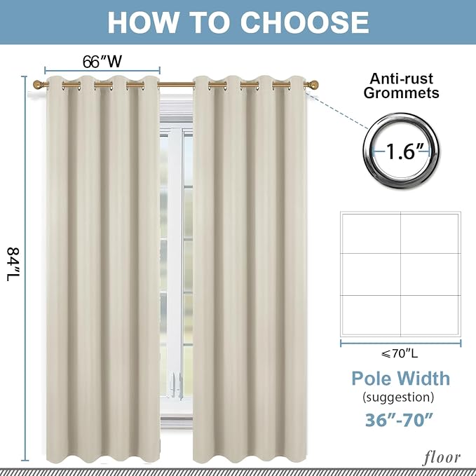 Diraysid Light Beige Grommet Blackout Curtains - Image 6