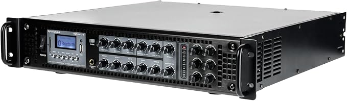 Rockville RCS1000-6 1000W 6-Zone Commercial Amplifier, Bluetooth, USB/SD Inputs, Echo Mic Controls, 70V/100V/8-Ohm Compatibility, Perfect for Restaurants, Schools, and Conference Rooms