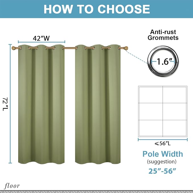 Diraysid Sage Green Grommet Blackout Curtains - Image 6