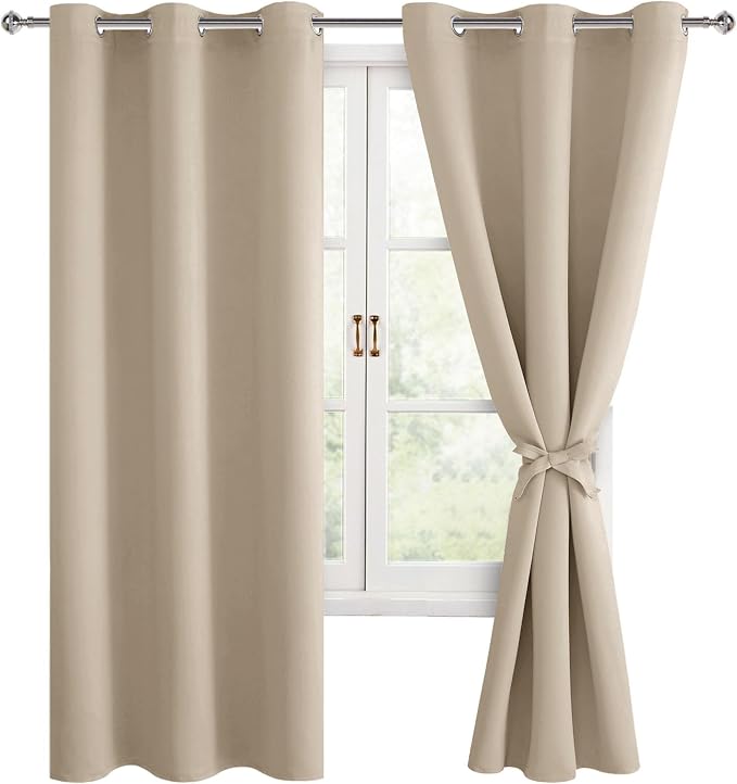 Blackout Curtains for Bedroom, 38 x 63 Inches Length Taupe 2 Panels | Thermal by Hiasan