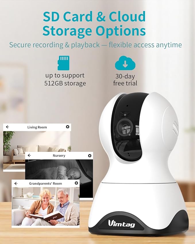 VIMTAG 2.5K Indoor Cameras for Home Security, 360° Pan/Tilt Pet Camera with Phone App for Dog/Cat, 5G/2.4GHz WiFi Security Camera Indoor for Nanny/Baby/Room, Night Vision, 2-Way Audio, Cloud & SD Card