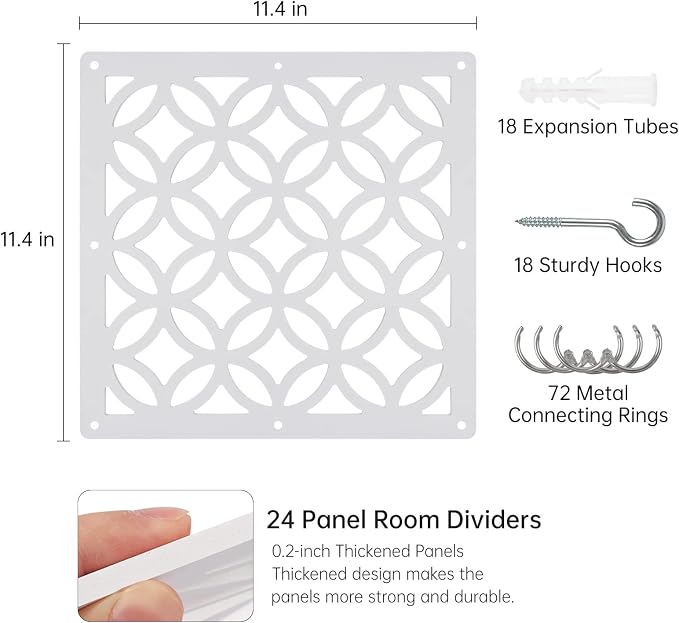 24PCS Hanging Room Divider Wall Screen Panel Room Divider Panels-White02 | - Image 2