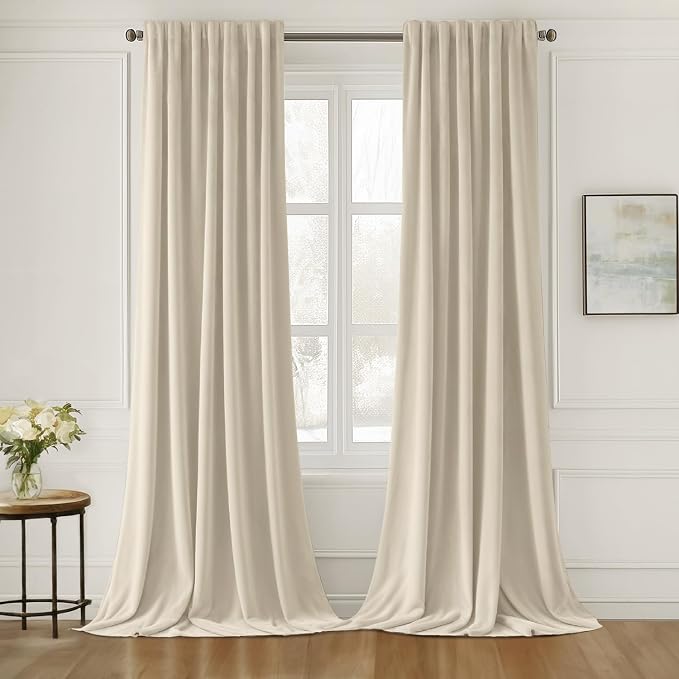MIULEE Cream Beige Velvet Pinch Pleat Blackout Curtains W52 X L90 Inches | 2 by MIULEE