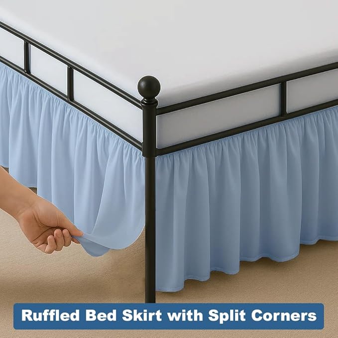 Ruffled Bed Skirt Split Corners with Platform, Tailored Fit Hotel Quality Wrinkle Free Ultra-Soft Microfiber Dust Ruffle, Upto 12 Inch Drop, Full, Sky Blue