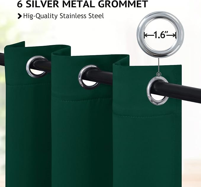 COSVIYA Grommet Room Darkening Dark Green Curtains 84 inch Long - Image 2