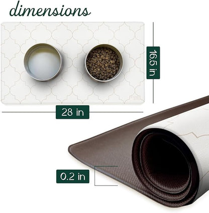 CROXTON & CO. Non-Slip Faux Leather Pet Feeding Mat for Dog Bowls | Large Bowl Mat for Food and Water | Durable, Easy-to-Clean Pet Food Mat for Floors | Size: 16.5"x18"