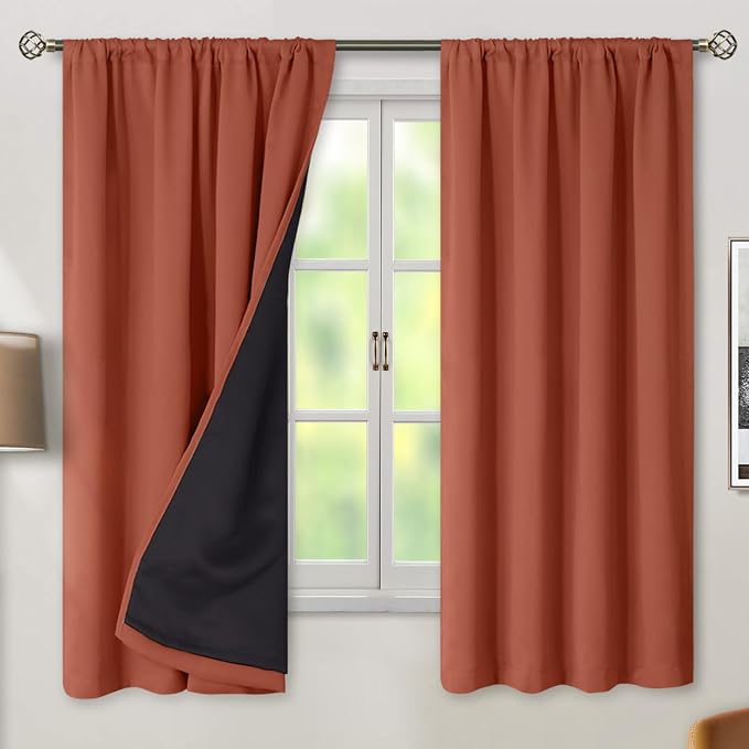 BGment Terracotta 100% Blackout Curtains 63 Inch Length - Image 2