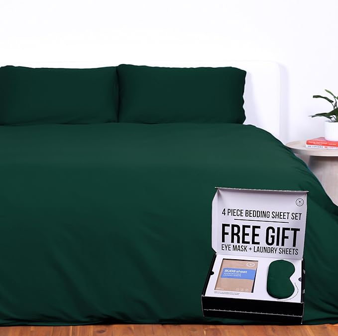 THE LAD COLLECTIVE 3.0 Twin XL Bedding Set - Twin XL Bedding Sets - 4-Piece Bedset w/Fitted Sheet, Top Sheet & 2 Standard Pillowcases [Duvet Not Included] - Bamboo-Cotton - Cascade