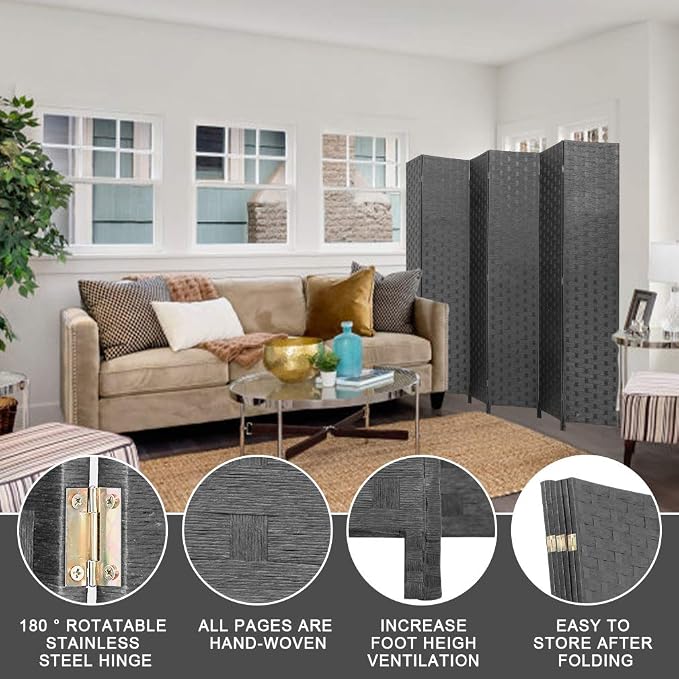 FDW 4-Panel Folding Room Divider | 6ft, Living Room - Image 3