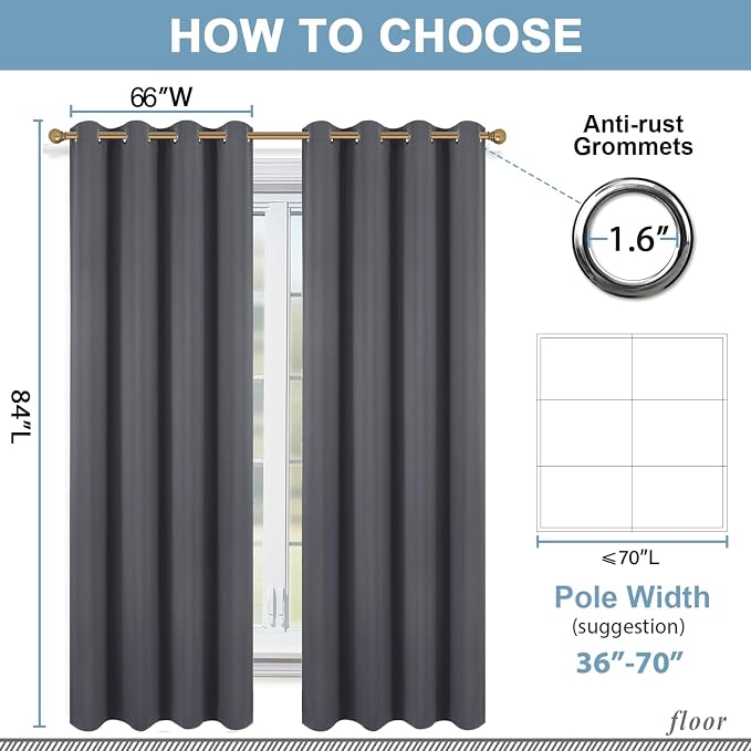 Diraysid Dark Grey Grommet Blackout Curtains - Image 6