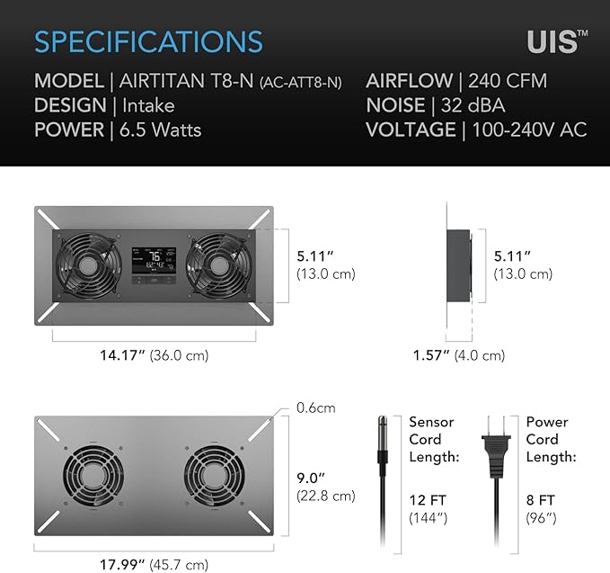 AC Infinity AIRTITAN T8-N, Crawlspace Basement Ventilator Fan, WiFi App-Compatible Temperature Humidity Controller, IP-55 Rated, Intake
