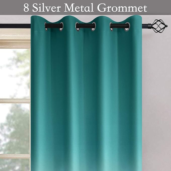 SimpleHome Teal to Grey White Ombre Room Darkening Curtains 96 Inch | Curtains - Image 3