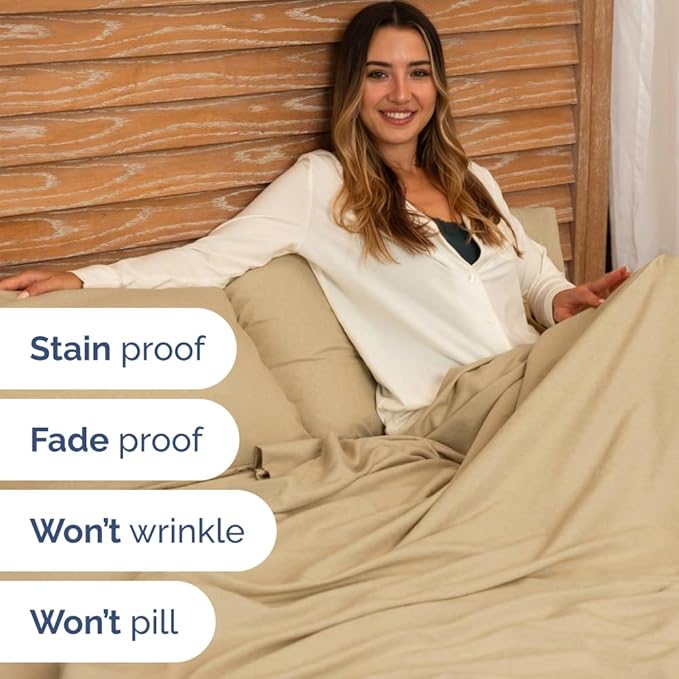 Full XL Bed Sheet Set - 4 Piece Extra Long Extended Full XL Sheets - Ultra Soft, Breathable & Cooling - Fits 8" to 16" Mattress with Deep Pockets - 54" x 80" - Wrinkle & Fade Resistant - Heathered Tan