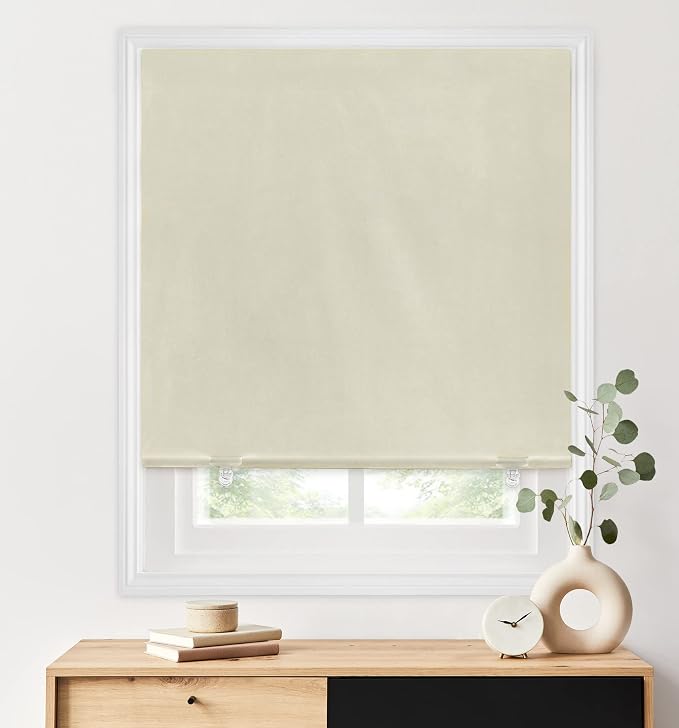 LazBlinds 100% Blackout Roller Shades, Cream | No tools No Drill Cordless Blinds by LazBlinds