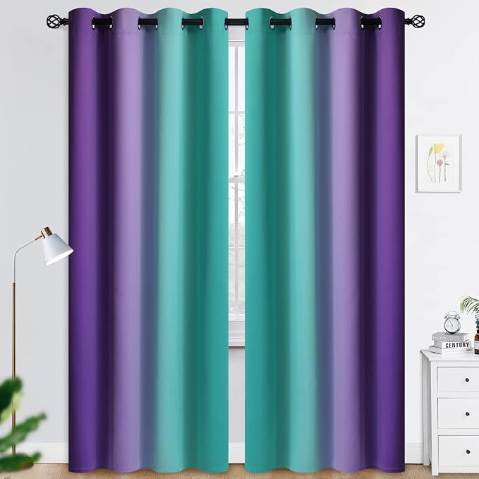 COSVIYA Grommet Room Darkening Ombre Teal and Purple Curtains W52xL84 inch | by COSVIYA