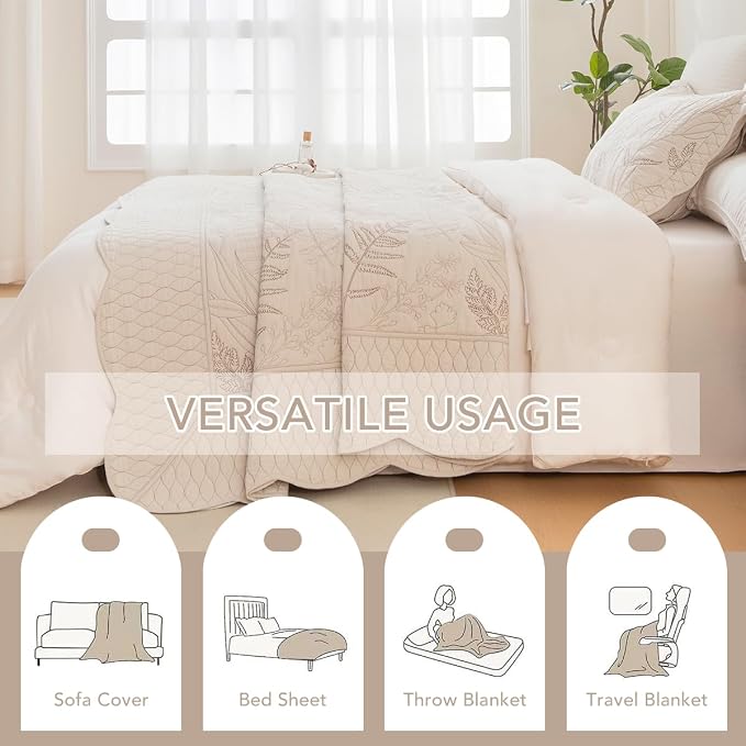 Lady Ann Oversized King Quilt Set 128x120, Soft Lightweight Extra Large Wheat - Image 9