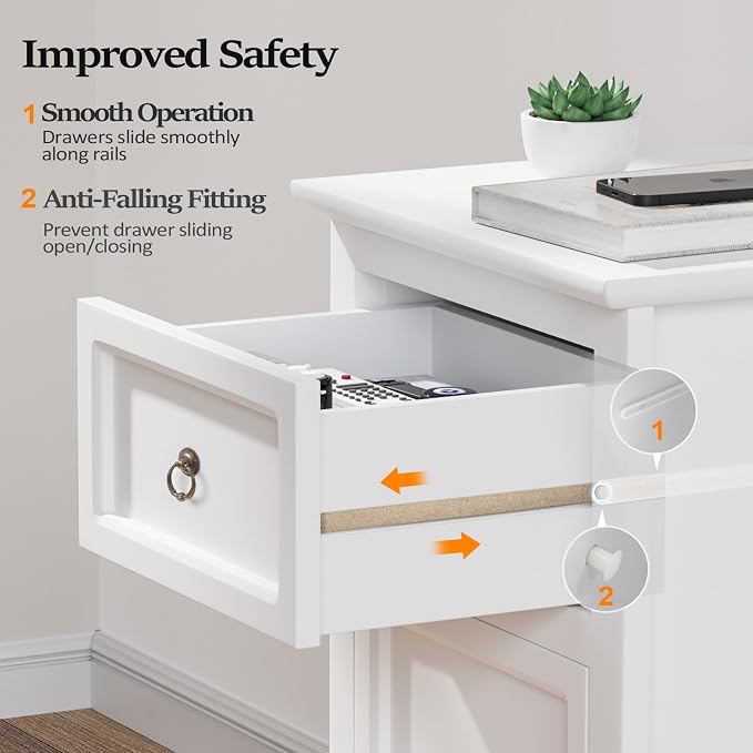 Bonnlo White Nightstand, Tool-Free Setup Night Stand, 2 Drawer Bedside Table - Image 4