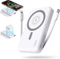 2026 Magnetic Wireless Power Bank, 16800mAh Portable Charger with 2 Built in Cables, LED Display Magnetic Battery Pack Travel Essentials for iPhone 17/16/15/14/13/12/Pro/Mini/Pro Max Andriod-White