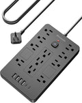 Bawmwim Surge Protector Power Strip - 11 Outlets(1850W/15A) with 6 USB Ports(2 USB C), 6FT Flat Plug Extension Cord, Wall Mount, Black, ETL Listed for Home, Dorm Room