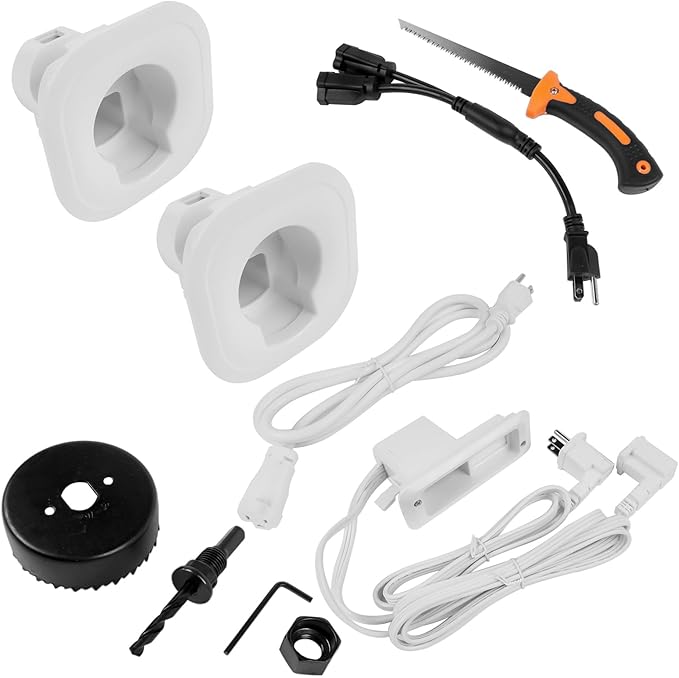 Flynsu in-Wall Cable & Power Management Kit, TV Cord Concealer & Power Kit, Powers Devices & Hides All Cables, with Circle Saw Drilling Attachment & Drywall Hand Saw