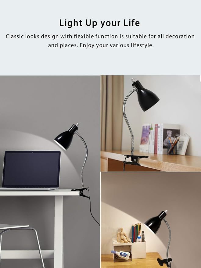 Desk lamp Eye-Caring Table Lamps, 360°Rotation Gooseneck Clip on Lamp Reading - Image 5