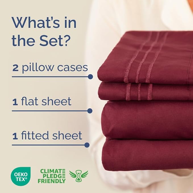 Full XL Bed Sheet Set - 4 Piece Extra Long Extended Full XL Sheets - Soft, Breathable & Cooling - Fits 8" to 16" Mattress w/ Deep Pockets - 54" x 80" - Easy-Fit, Wrinkle & Fade Resistant - Burgundy