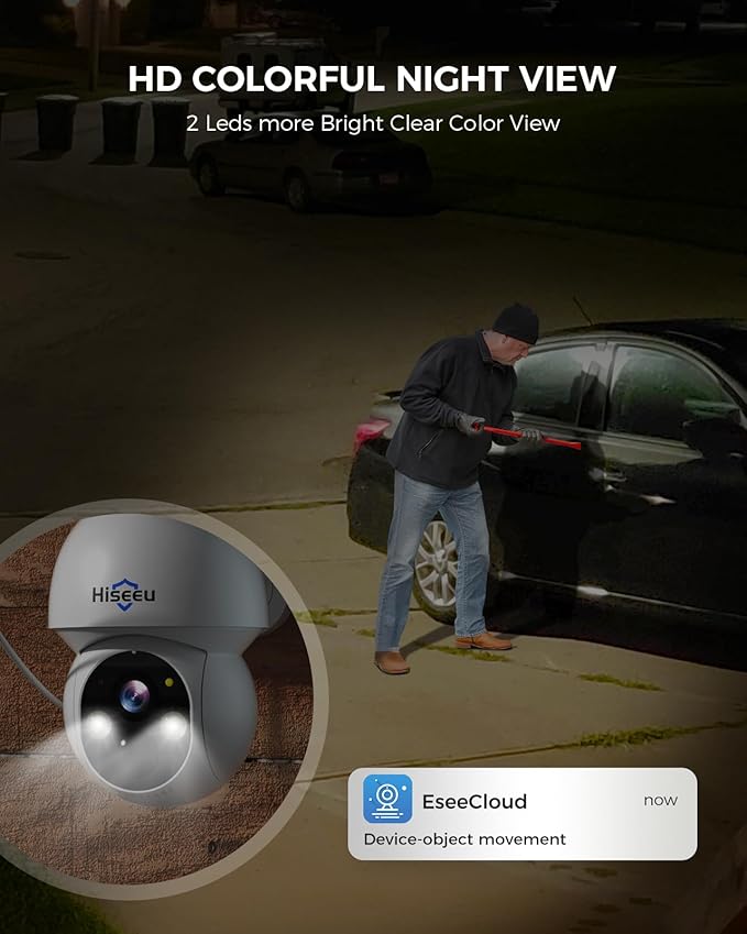 Hiseeu Solar Wireless Security Camera Outdoor, 2.4G & 5G WiFi,Color Night Vision, 360° View, Pan & Tilt, 100% Wire-Free Add on Cam Compatible with 100% Wireless Home Security Camera System